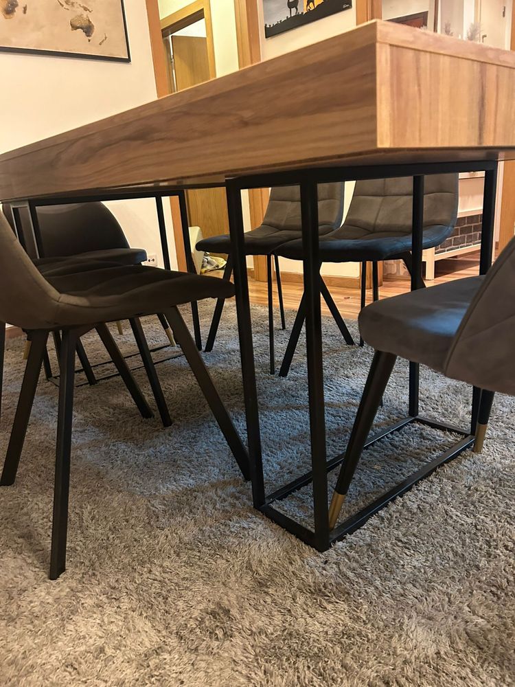 Mesa de jantar extensível com 6 cadeiras – estilo moderno industrial