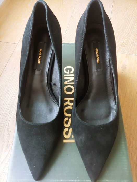 Szpilki zamszowe skóra czarne 38