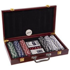 Набор для покера в деревянном кейсе 300 фишек