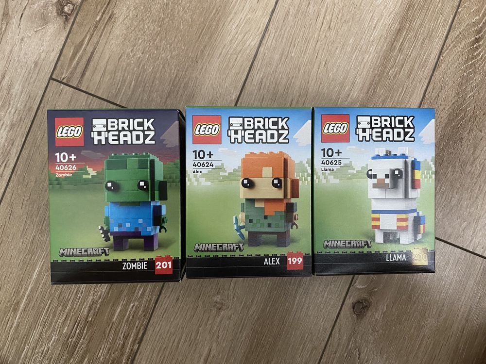 Lego Minecraft  Brickheadz - 40624,40625,40626 - Zombie, Lama, Alex