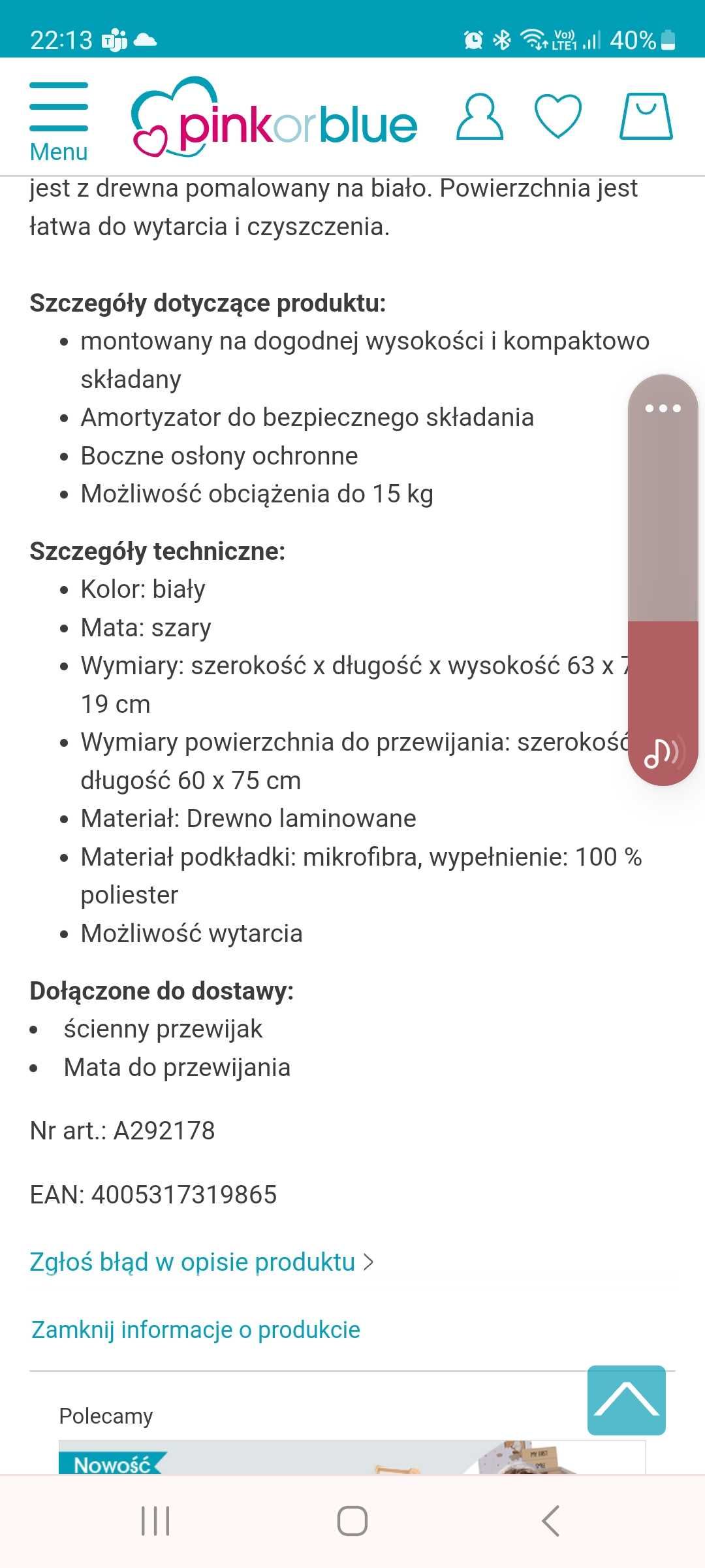 Przewijak ścienny Roba