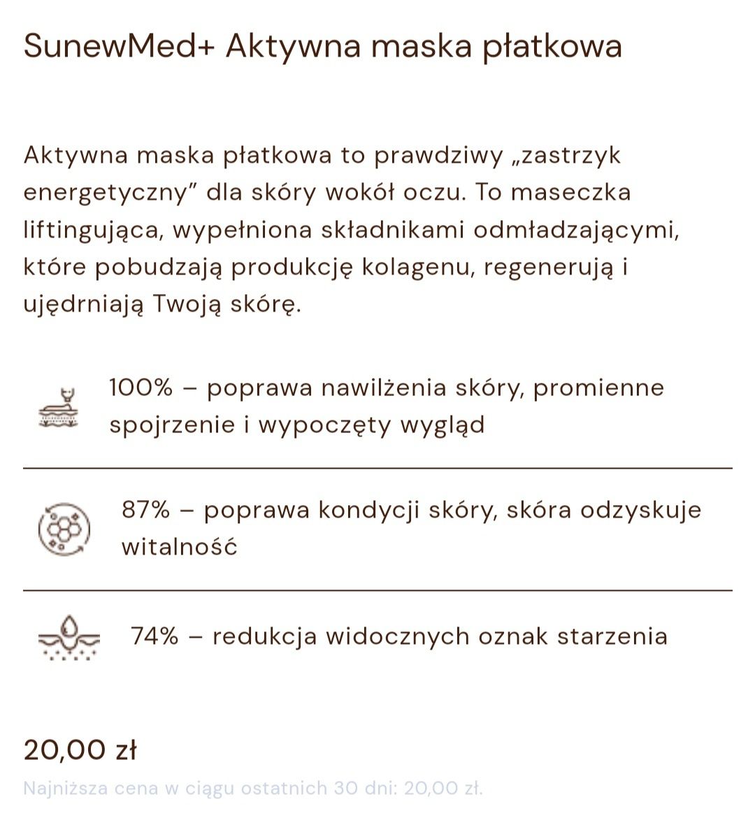 Aktywna złota maska pod oczy lifting + nawilżenie Sunew med +