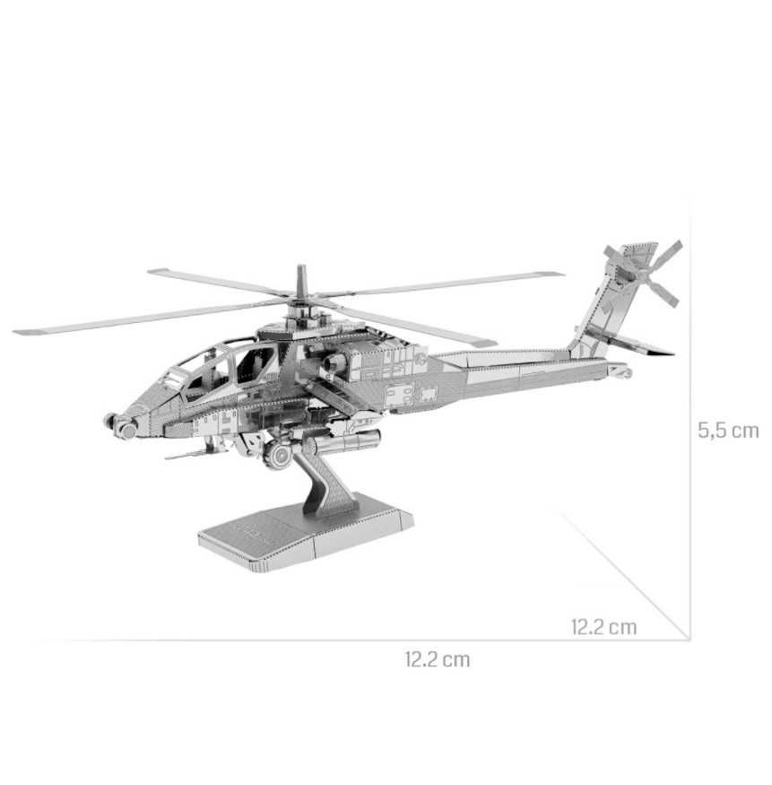 Metalowe Puzzle 3D - Model śmigłowca AH-64 Apache