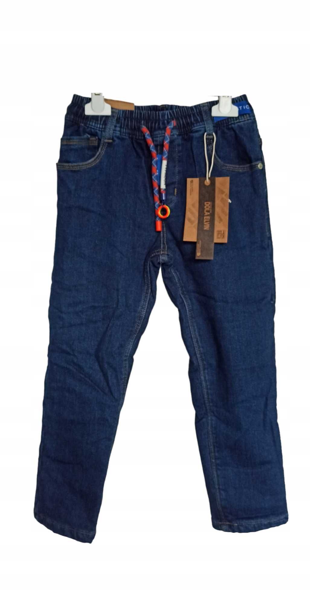 Spodnie Jeans miękkie  elastyczne GUMA ocieplane polarem nowy 122-128