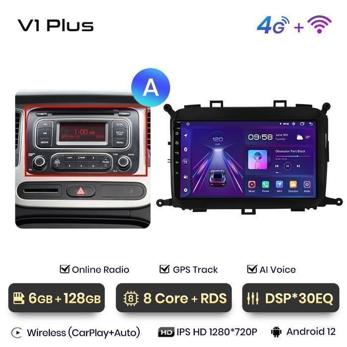Radio nawigacja Kia Carens 2013 - 2018 Carplay Android Auto V1 Plus