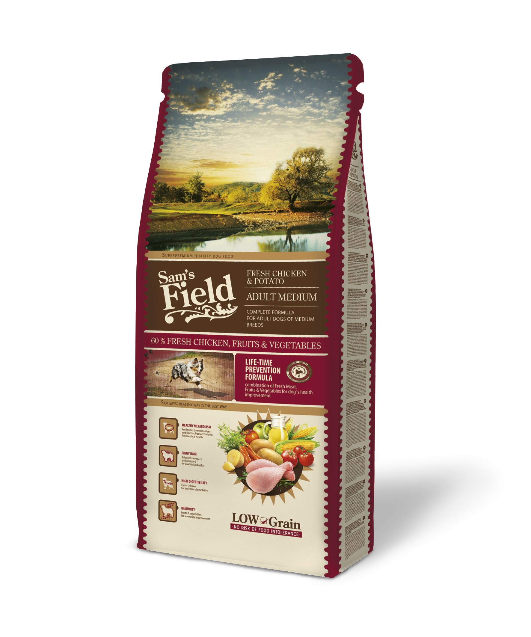 Sam's Field Low Grain Frango e Batata Adulto Médio 13Kg