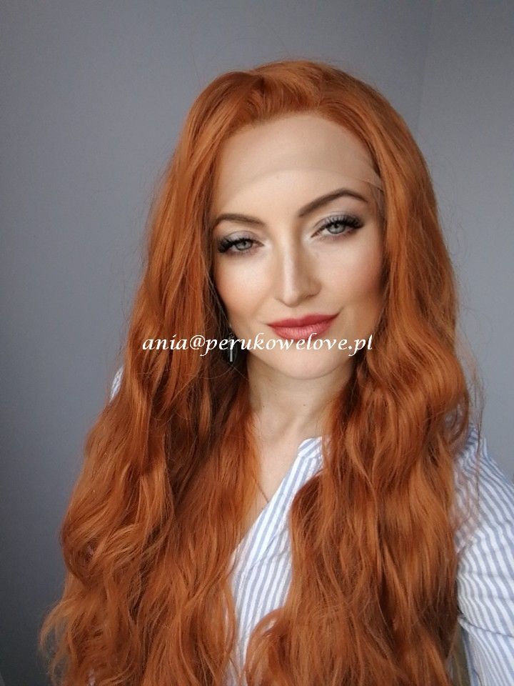 Peruka ruda lace front długie fale włosy na co dzień