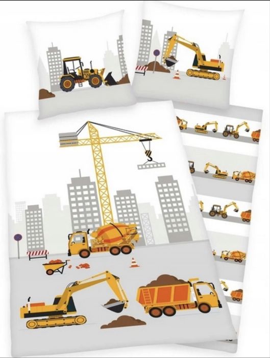 Pościel dziecięca flanelowa 100x135 koparki, traktory