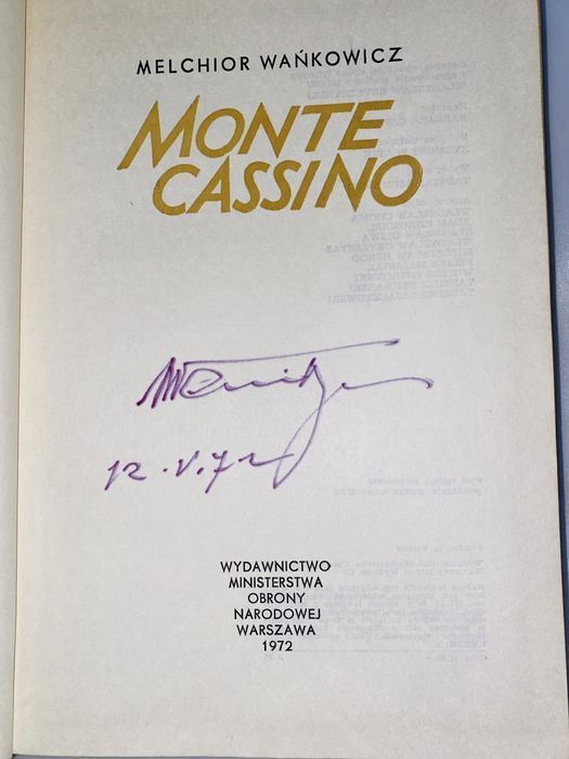 Melhior Wańkowicz monte cassino autograf