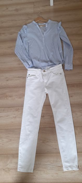 Białe spodnie dzinsy koszula niebieska 36 s