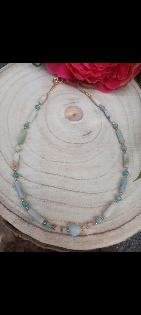 Naszyjnik Choker kamienie naturalne Amazonit Larimar Hematyty