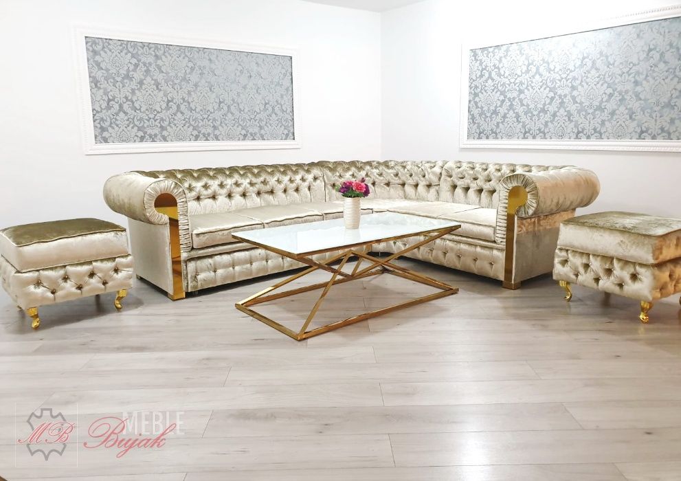 ZŁOTY Narożnik rozkładany Chesterfield GLOSS GLAMOUR - GOLD