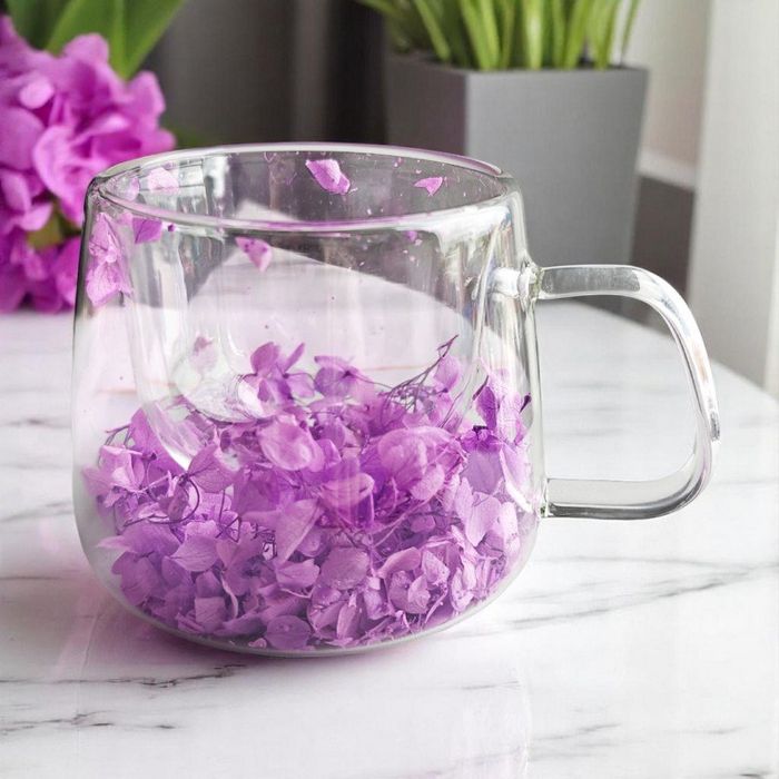 Szklanka termiczna z fioletową hortensją 180 ml do kawy herbaty