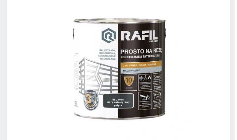 Rafil emalia prosto na rdzę szary antracytowy połysk 2,5l +GRATIS