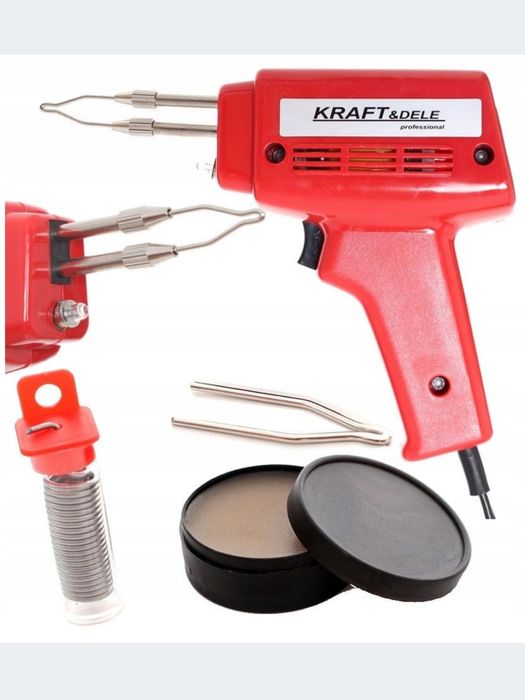 Lutownica transformatorowa 100W dioda led pistolet + zestaw Kraft&Dele
