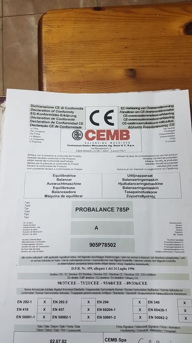 Wyważarka cemb c78se,3 sonary,docisk pneumatyczny