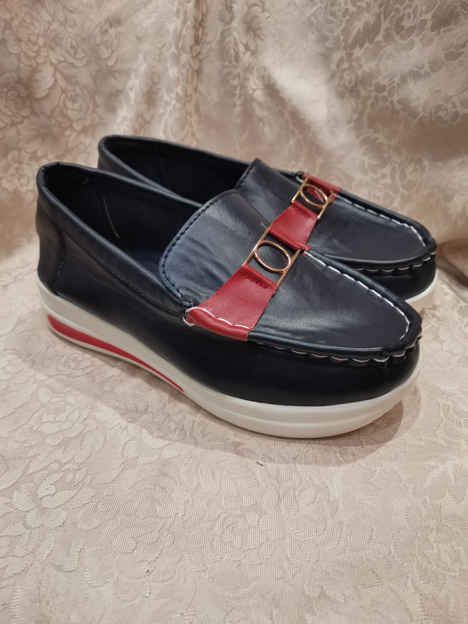 Mokasyny damskie Ideal Shoes rozm 36,wąska stopa, ciemny granat