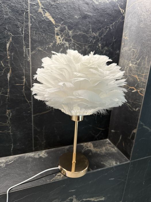 Lampka złota lampa stołowa na biurko glamour pióra