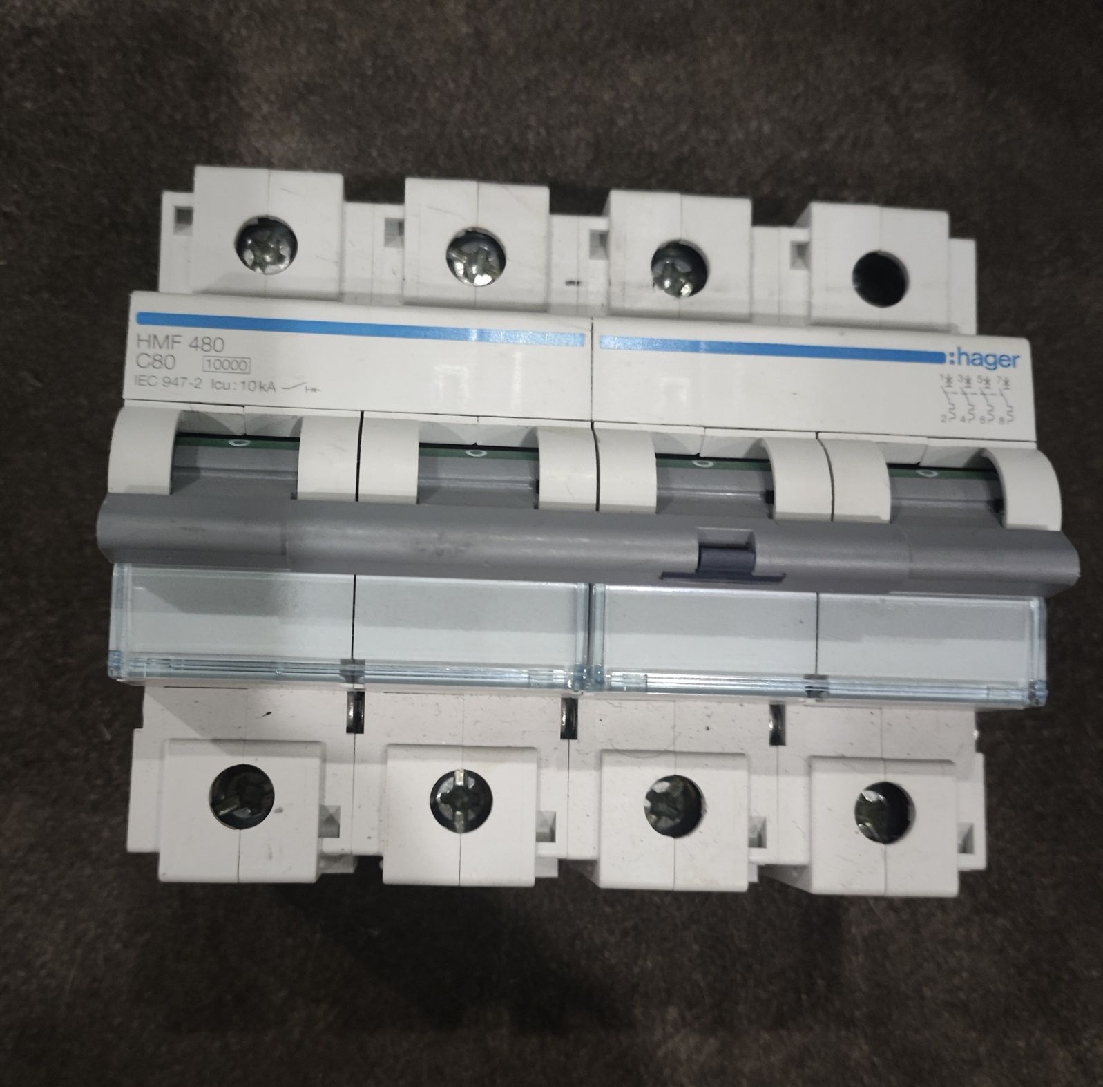 4 Disjuntores Hager HMF480 4P 80A curva C