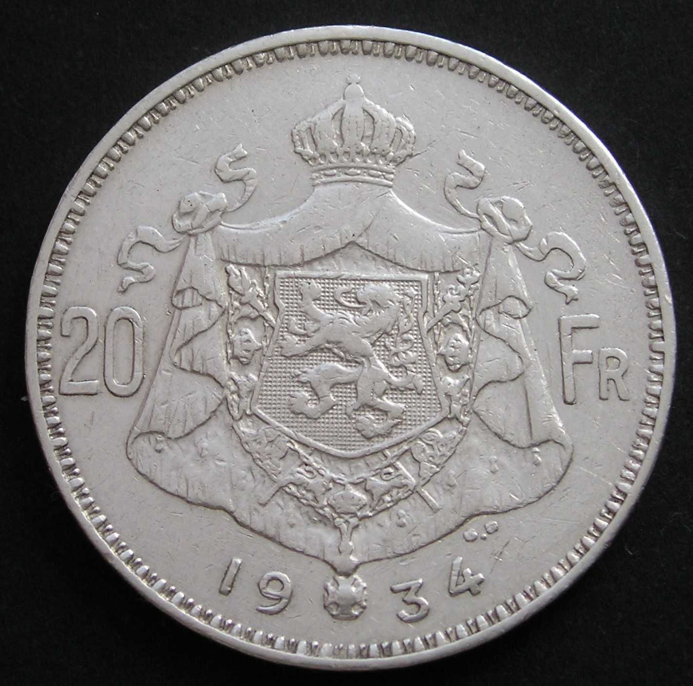 Belgia 20 franków 1934 - Albert - srebro