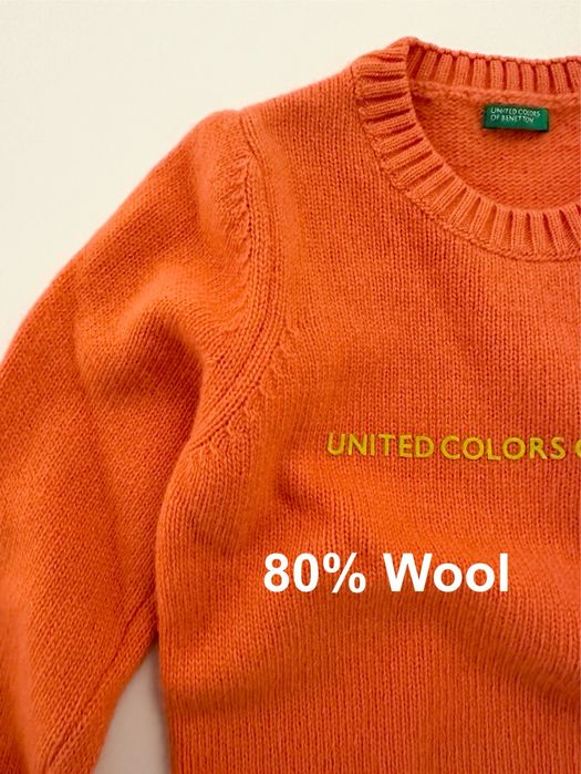 Dziecięcy Sweterek Benetton 80% Wełna Pomarańcz Roz M 8 lat 128/130 cm