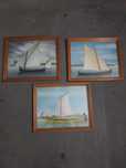 3 quadros de barco com moldura e vidro