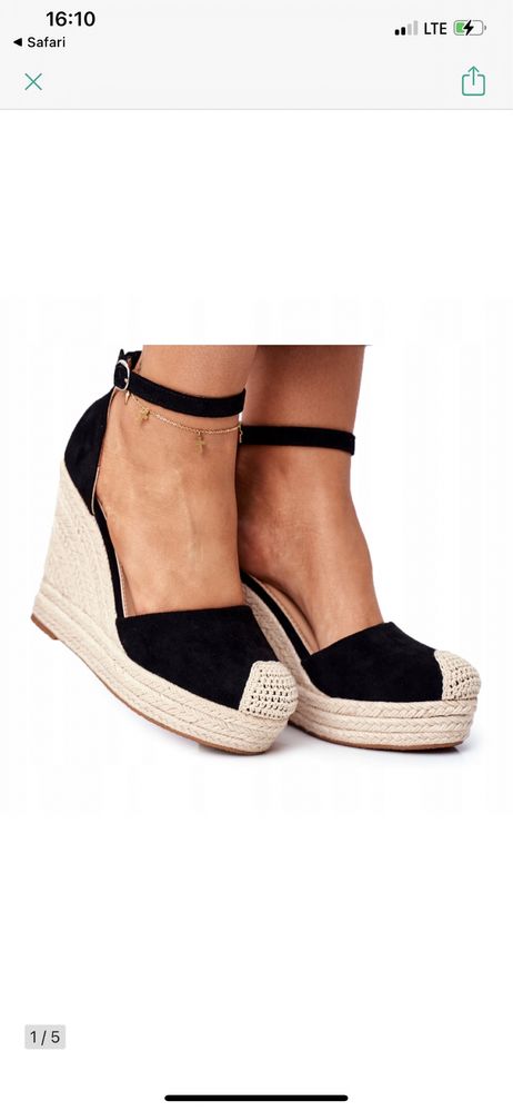 Espadryle na koturnie rozm. 38 czarne