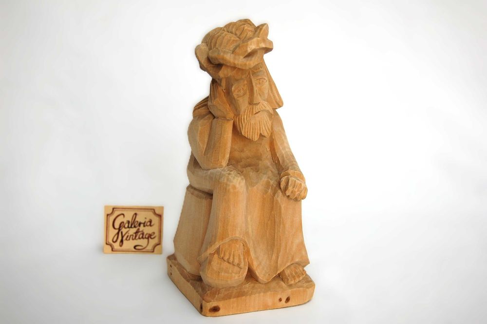 Jezus Chrystus frasobliwy rzeźba drewniana ludowa vintage PRL Cepelia