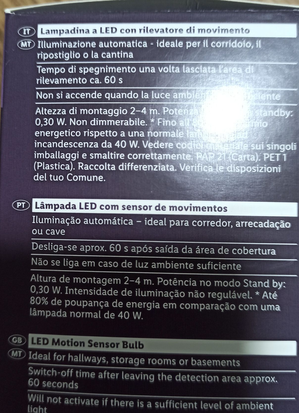 Lâmpada com sensor de movimento