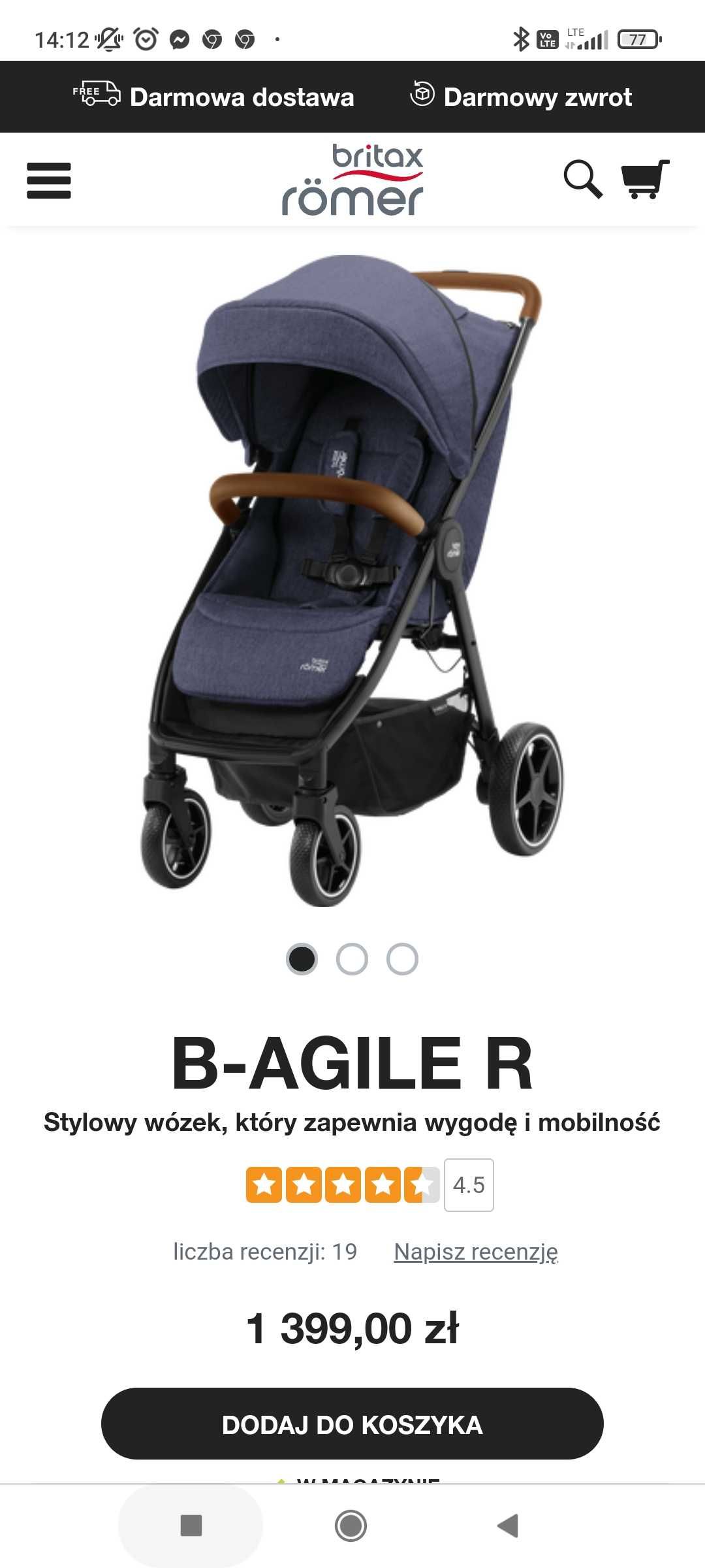 Wózek spacerowy Britax b-agile r, śpiwór i muffka zafirro, torba zopa