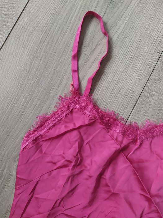 różowy top z koronką M L vintage