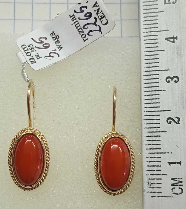 Kolczyki Naturalny Koral Złoto 585 14 karat NOWE Bigle