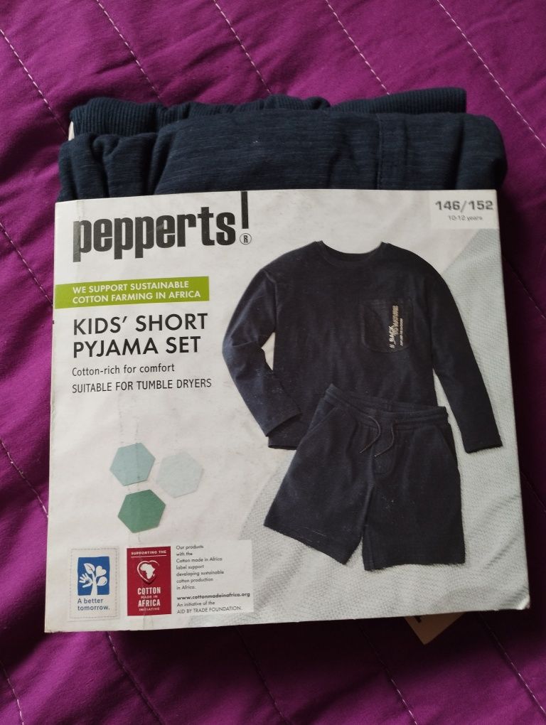 Pepperts! Nowa chłopięca granatowa piżama spodenki bluzka 146 152