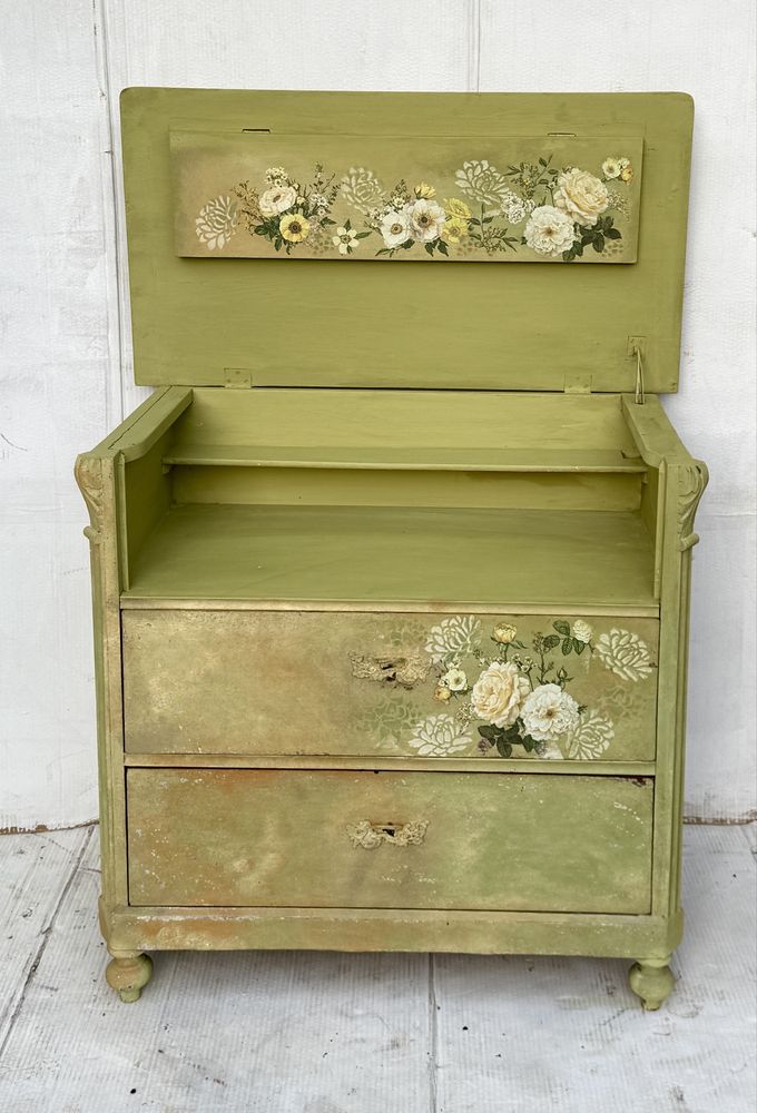 Witrynka komda z nadstawka vintage zielen shabby chic