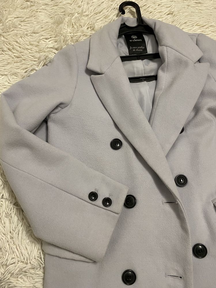 Шикарне кащемірове пальто треч двубортне пальто сіро голубого кольору