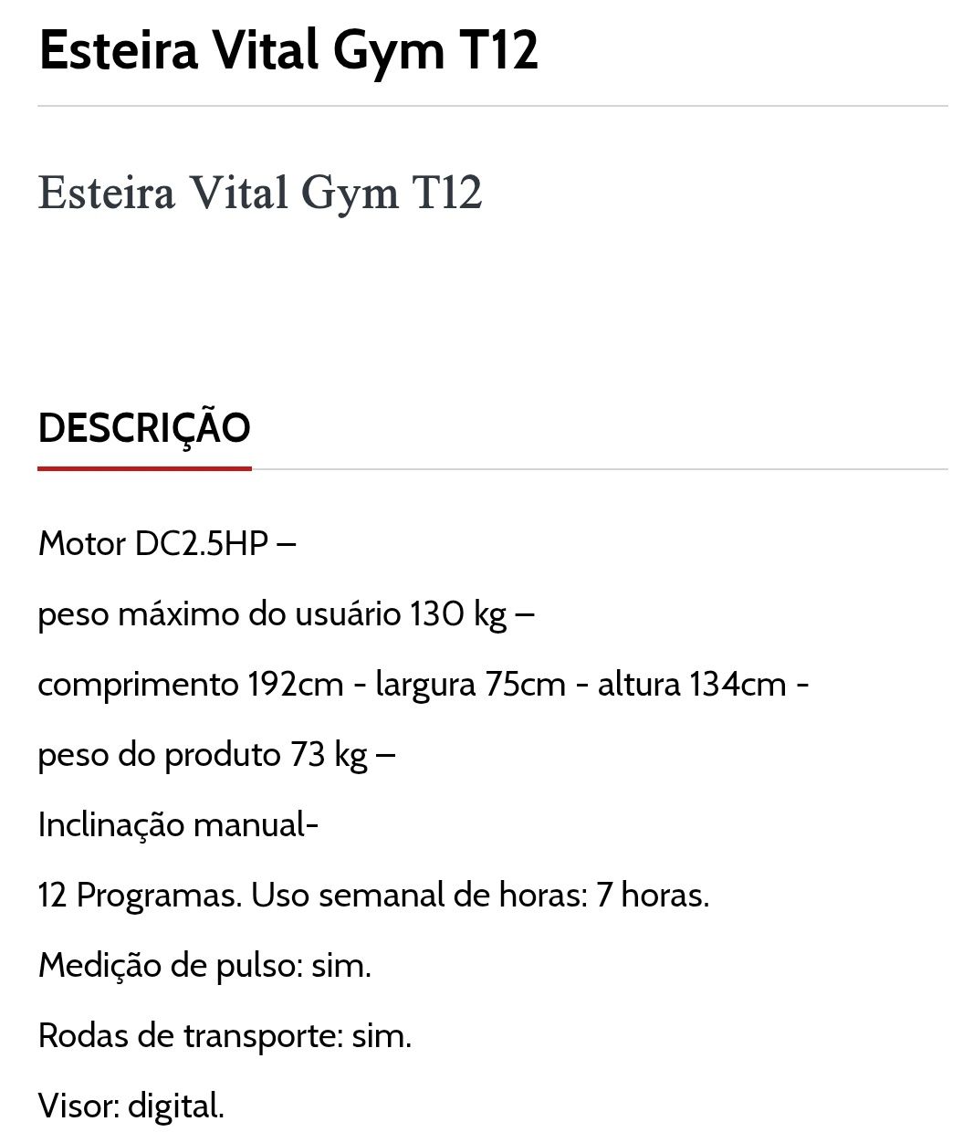 Esteira elétrica Vital