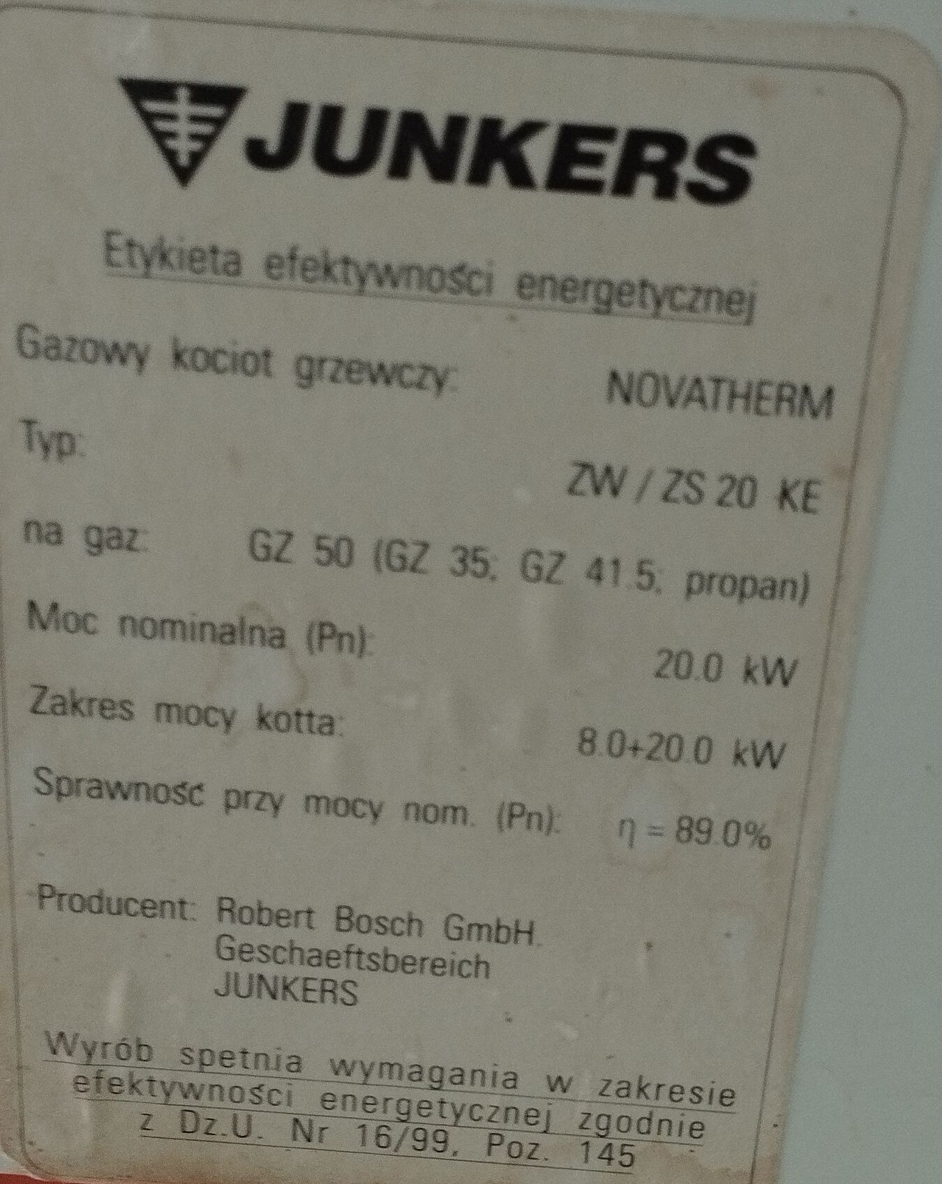 Piecyk gazowy Junkers