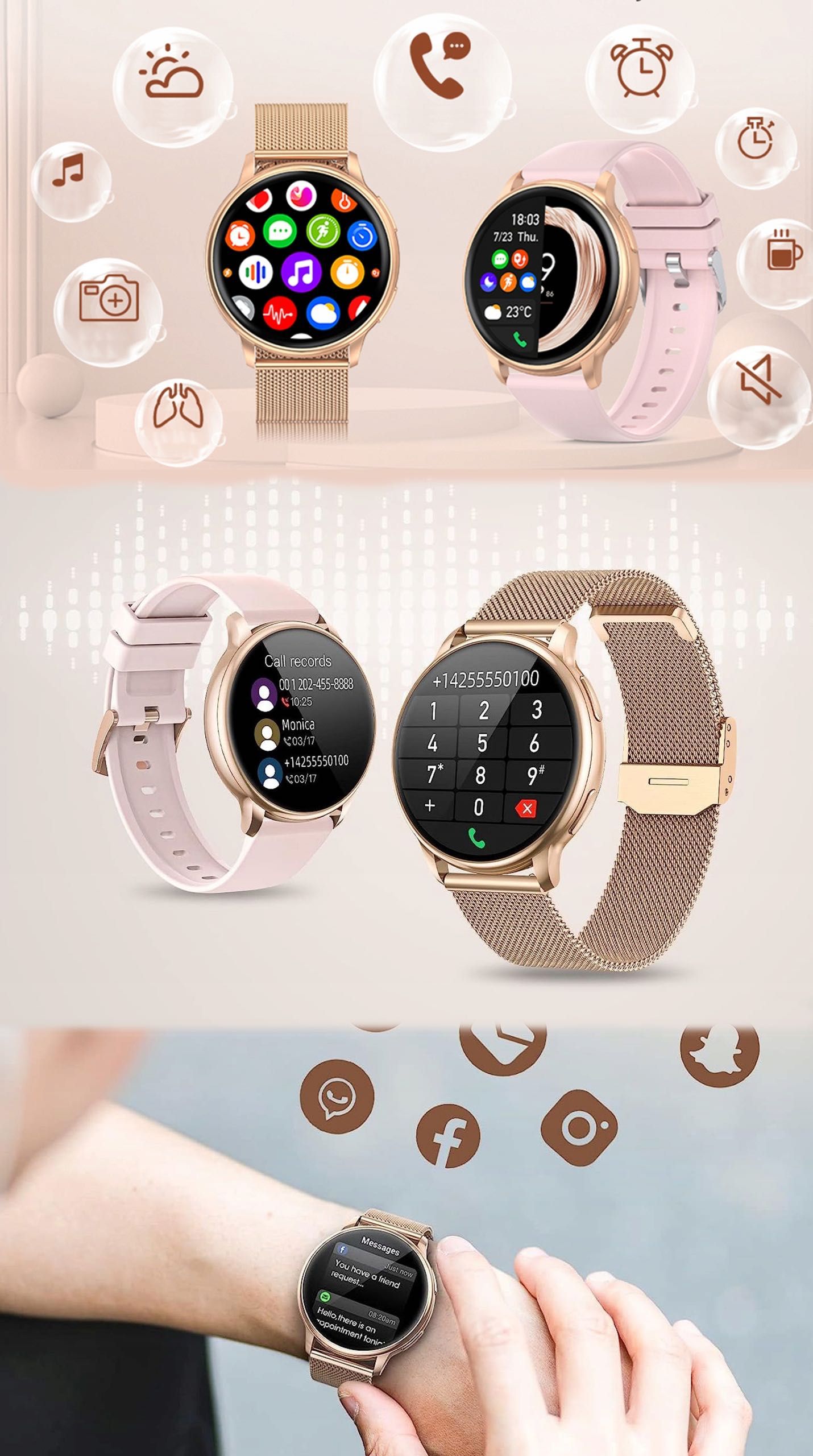 SMARTWATCH DAMSKI Dla Kobiety Funkcja Rozmowy Pulsometr Menu Polskie