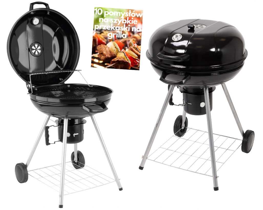 GRILL Węglowy Stabilny LUND + POKRYWA Ruszt 54cm Termometr + PRZEPISY