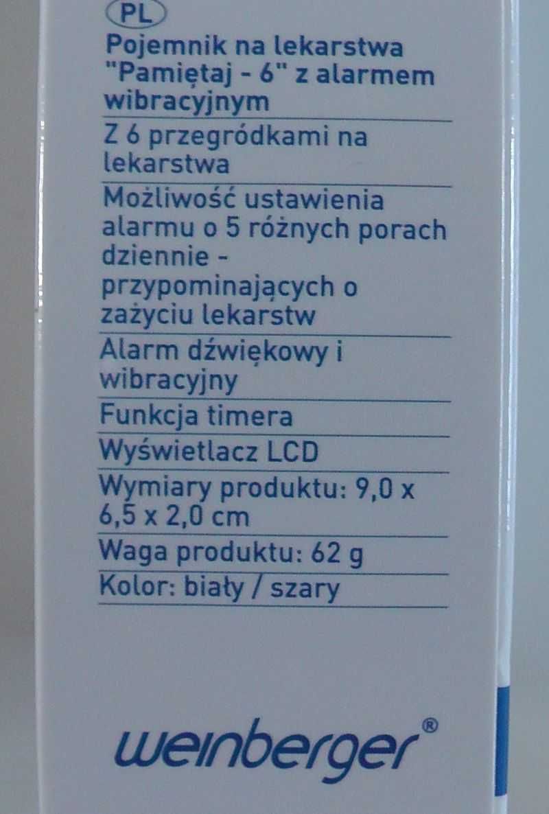 Pojemnik dozownik na lekarstwa z alarmem dźwiękowym wibracyjnym LCD