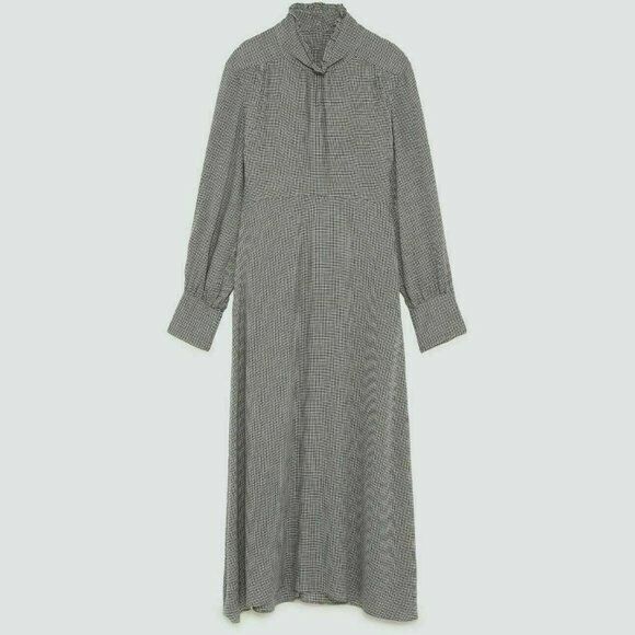 ZARA XS Stylowa długa sukienka w pepitkę dla szczupłej pani do biura