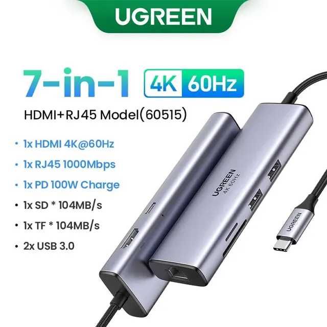 UGREEN hub 7 in 1 HDMI 4K 60Hz, Type C ,PD 100W, RJ45, SD/TF, USB-A