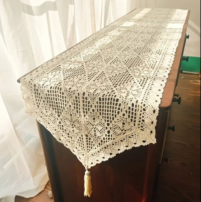 Szydełkowy bawełniany koronkowy obrus bieżnik 110x40 cm nowy