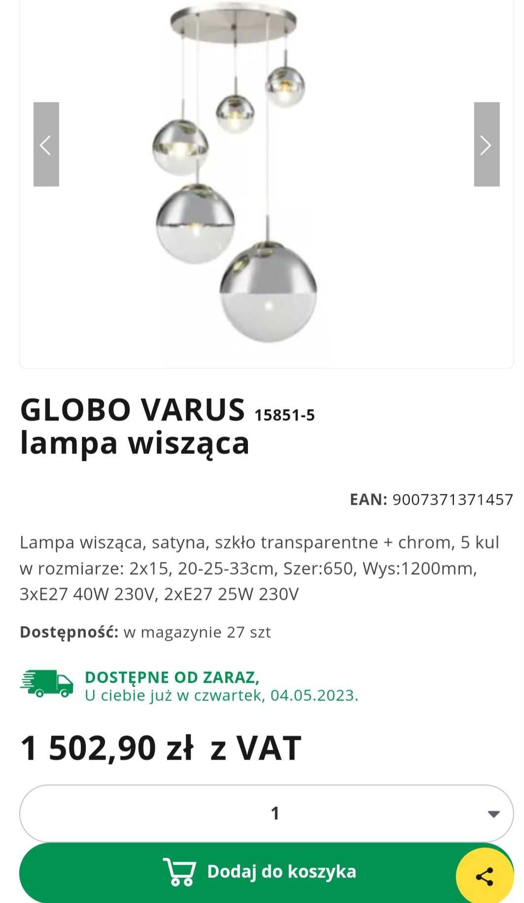 Lampa wisząca Globo Varus