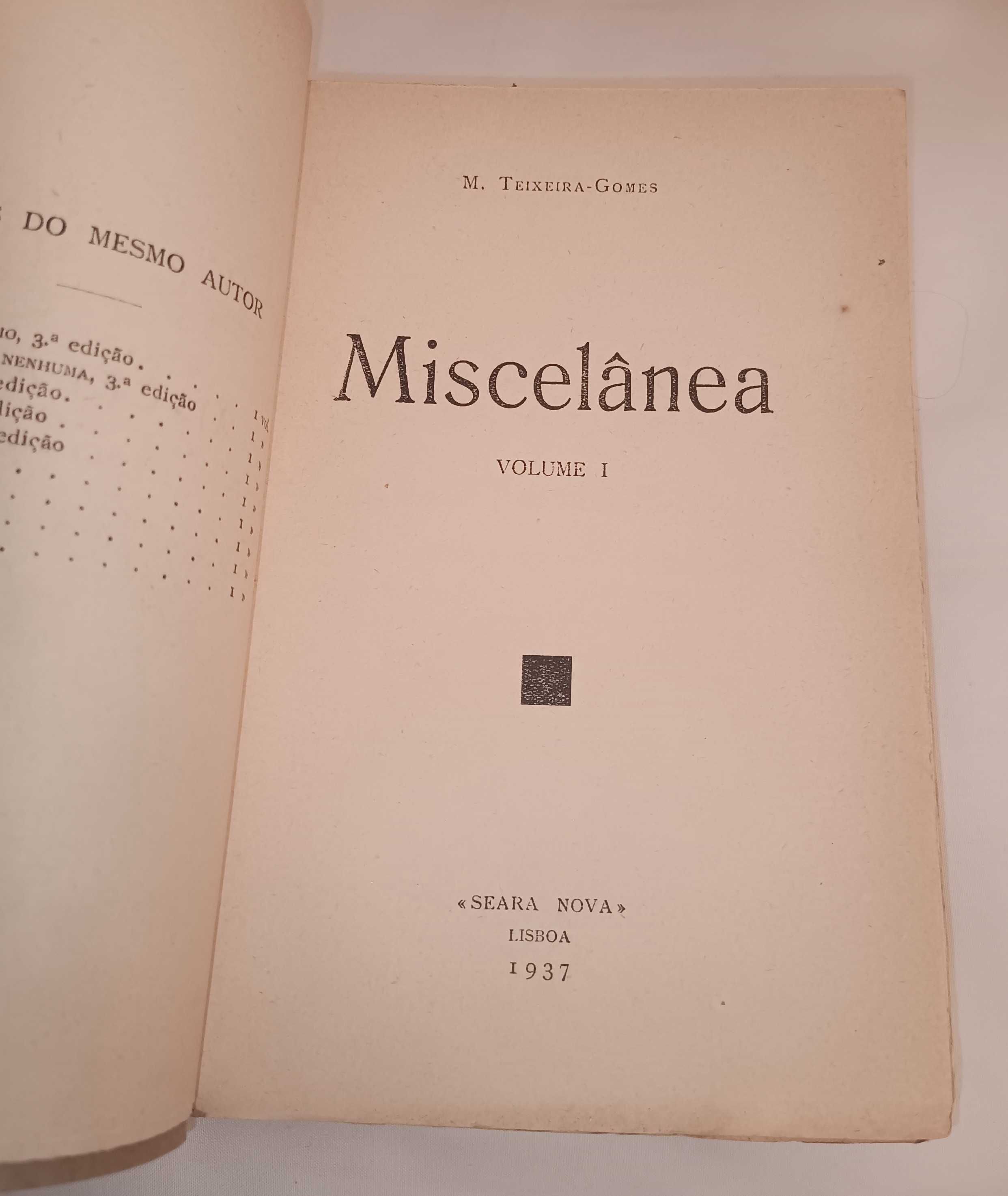 1a edição: Miscelânea, de M. Teixeira-Gomes