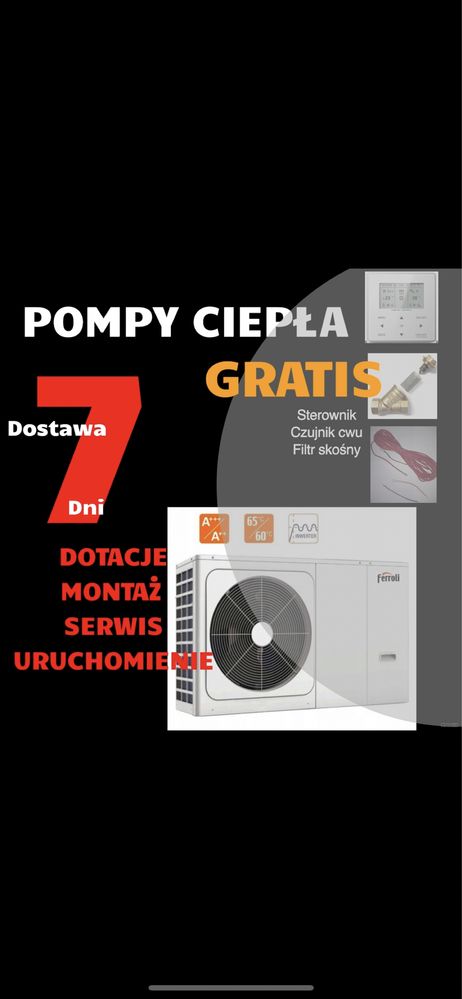 Pompa ciepła powietrzna 4kW 50-100m2 MONOBLOK MONTAŻ w cenie komplet