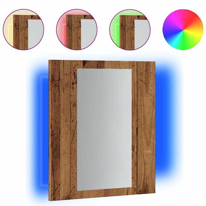 vidaXL Szafka łazienkowa z lustrem i LED, stare drewno, 40x12x45 cm