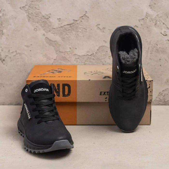 Ботинки зимние Jordan мужские черные из натуральной кожи джордан