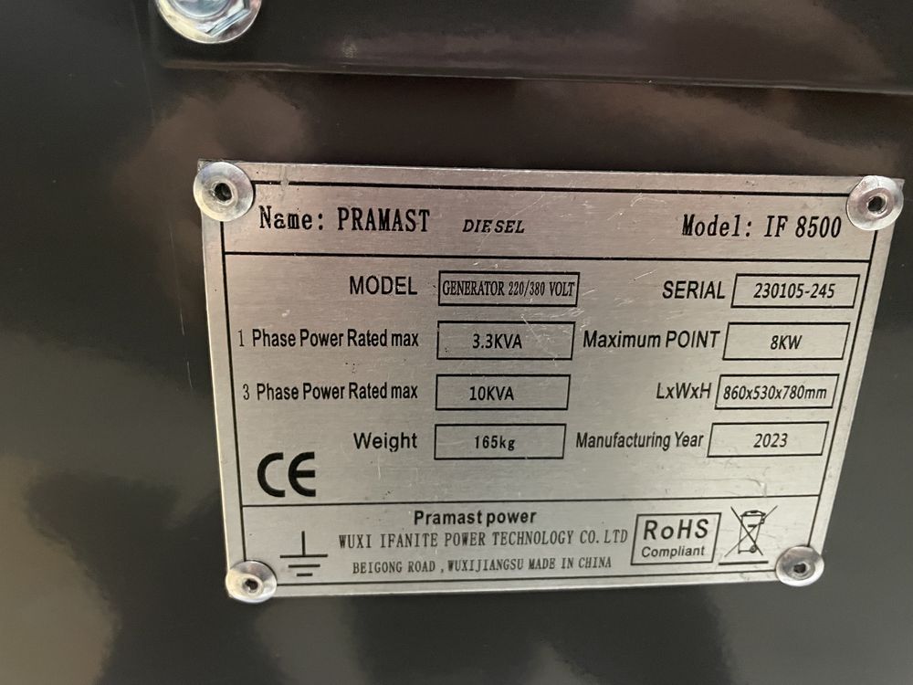Agregat prądotwórczy PRAMAST IF8500 nowy diesel