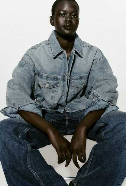 Теплая джинсовая куртка оверсайз Zara, XS-S, оригинал